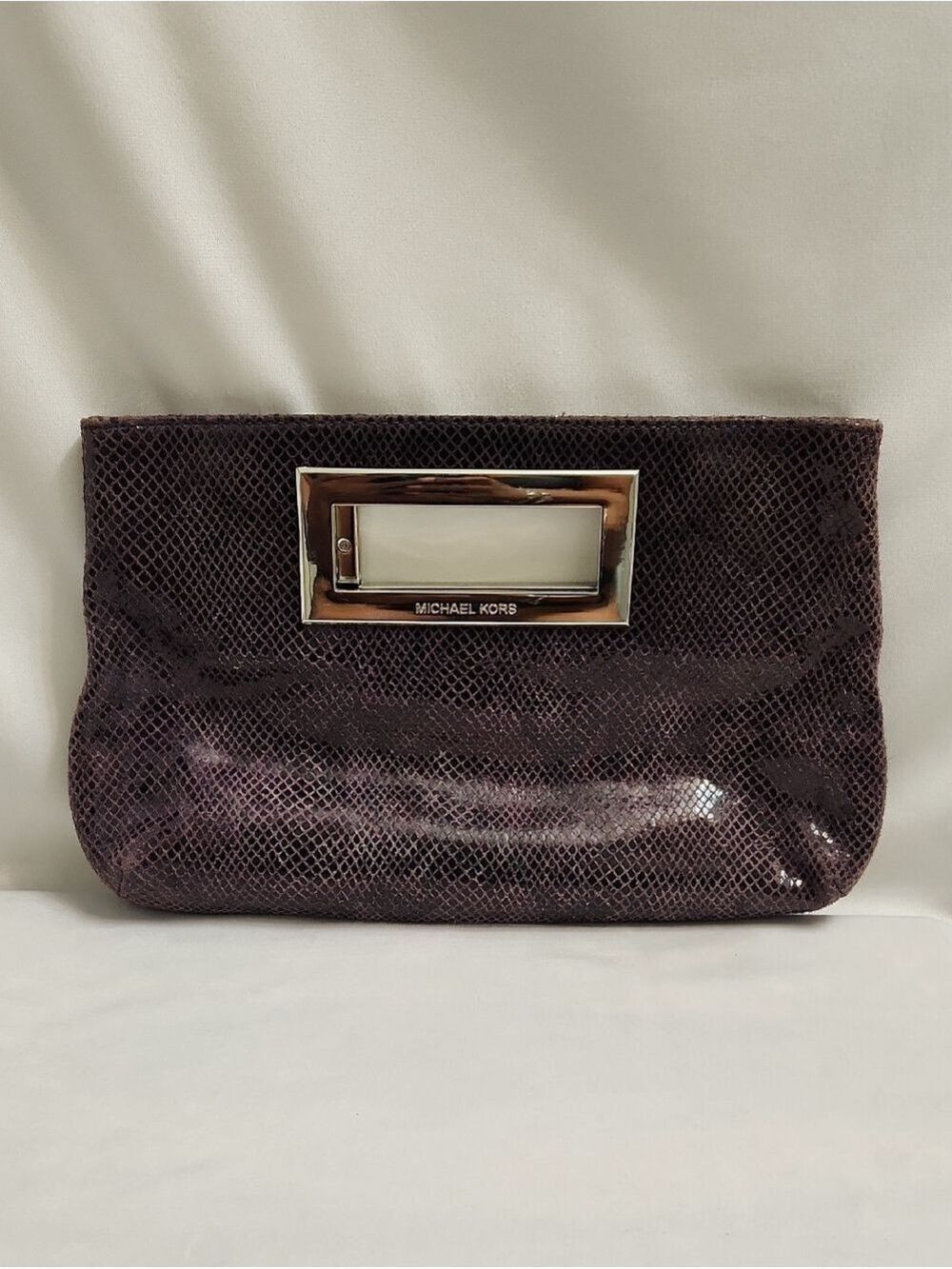 MICHAEL Michael Kors Berkley Purple Black Python Embossed Leather Clutch